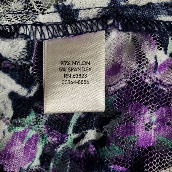 Christopher & Banks XL Purple Floral Lace Button Front Blouse Sheer Lightweight - Picture 6 of 7